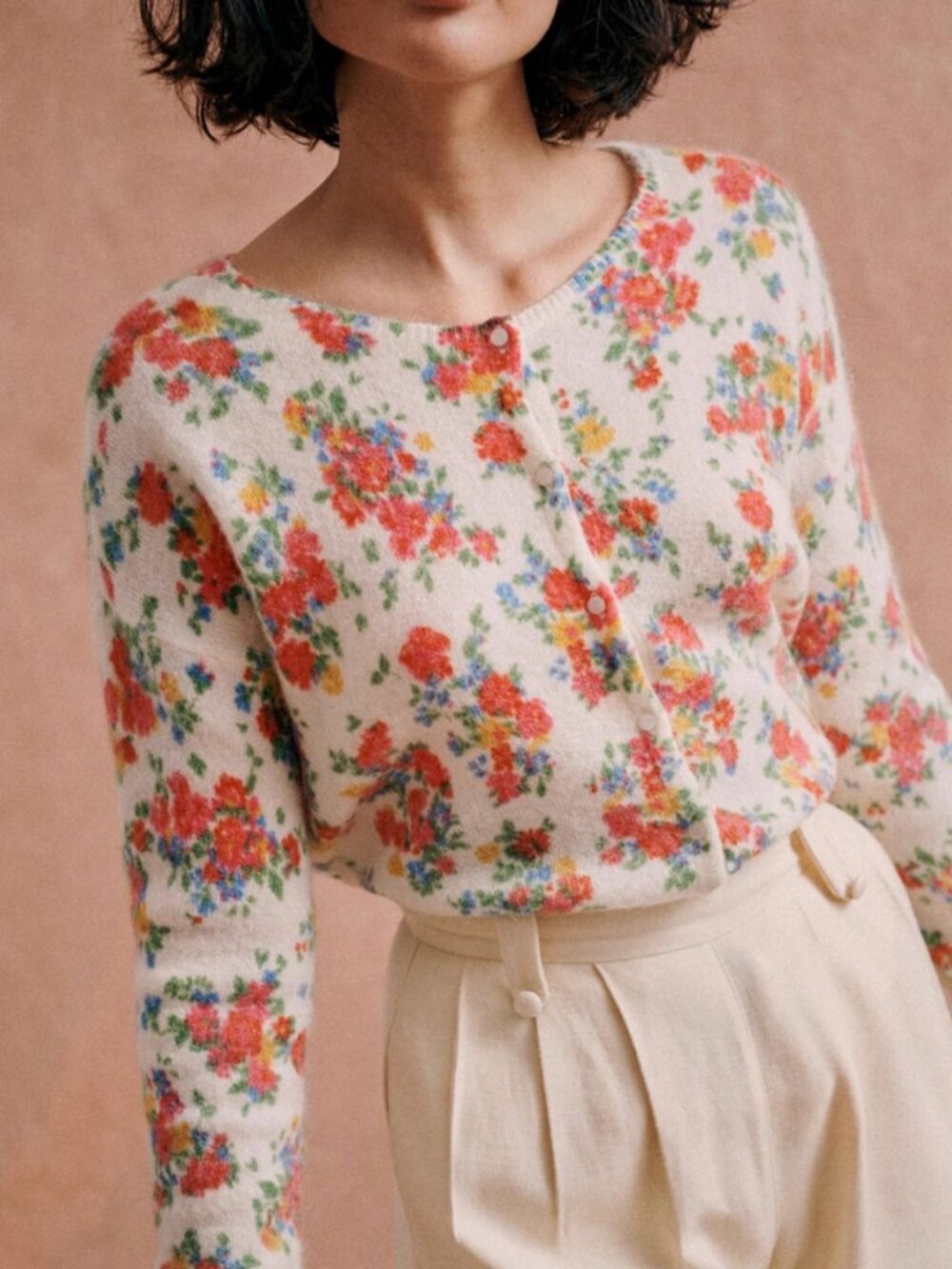 ✨ SALE EUC Sezane Juno Cardigan Jumper Sweater Reversible Floral Jardin Secret